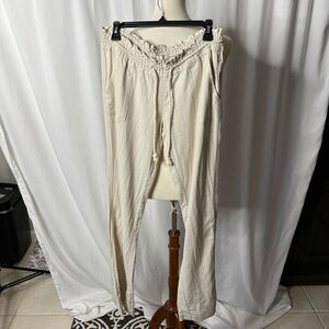 🤍 Roxy Linen Blend Drawstring Pants – Natural – Women’s Medium. New with no tags